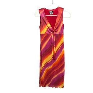 Mesh 90s Dress Made in Canada Retro Bold Fire Color Red Sleeveless Size Small S